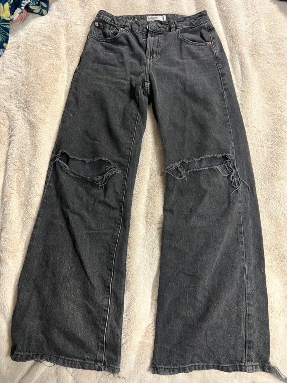 Garage Jambe Wide Leg Distressed Black Jeans 5/27